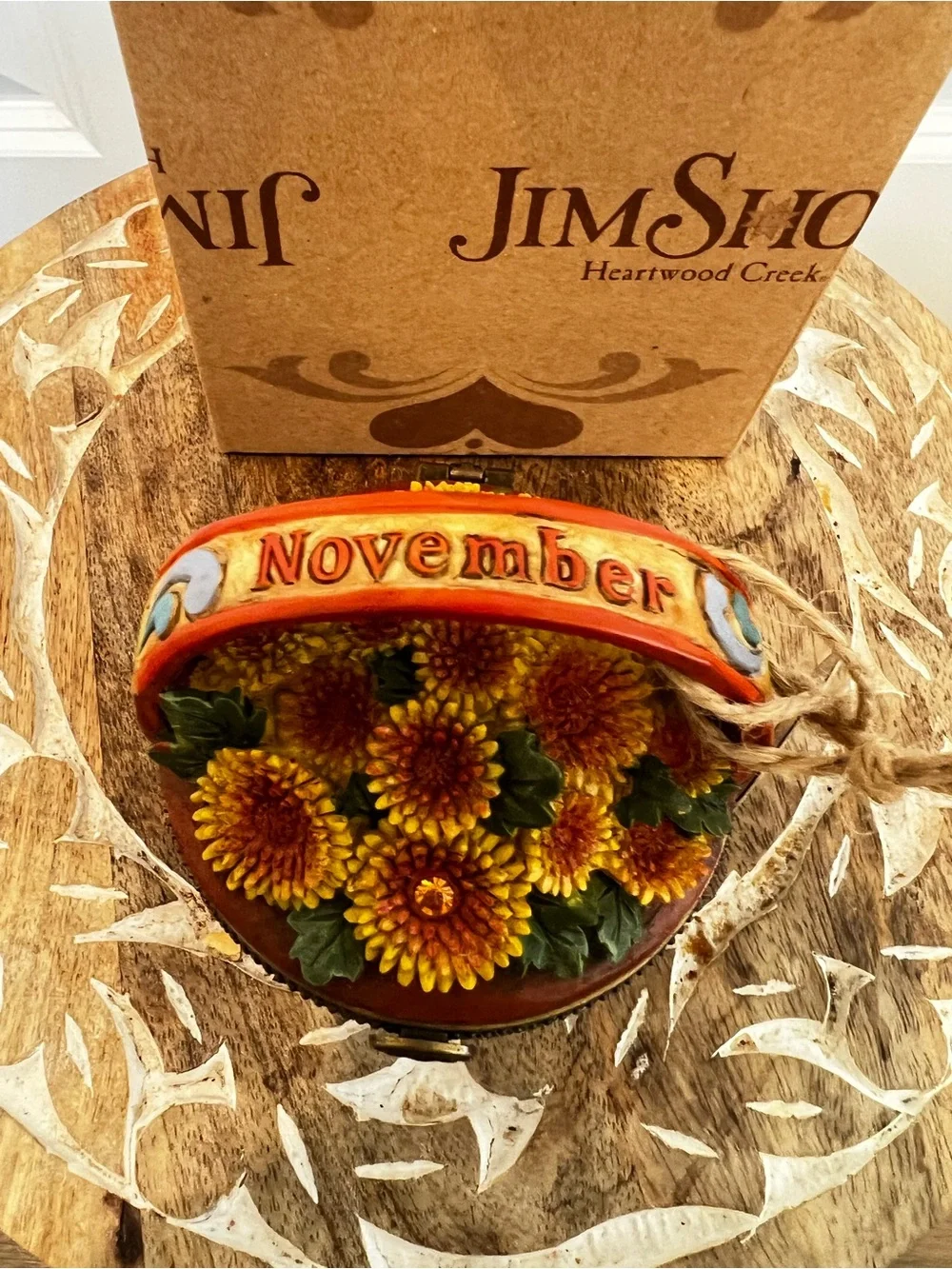 Jim Shore Yellow and Orange Sunflower Basket Trinket Box November